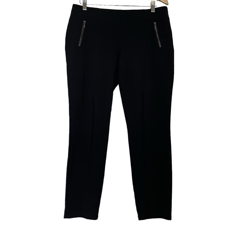 Eileen Fisher Black Pants Slim Ankle Zipper Pocket Elastic Waist Sz M